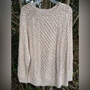 L.L.Bean Oatmeal 100% Cotton Crewneck Chunky Cable Knit Fisherman Sweater Sz XL